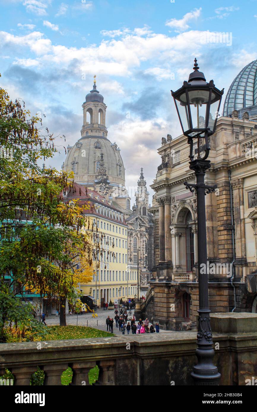 The center of Dresden with the cupola of the iconic Frauenkirche church, Germany Stock Photo