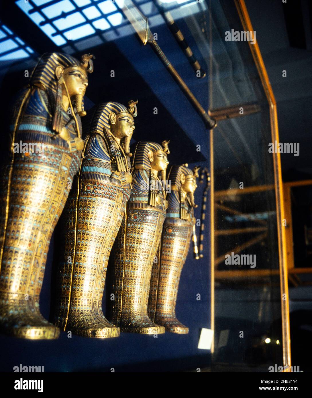 Display guardian statues tomb of Tutankhamun Museum of Egyptian