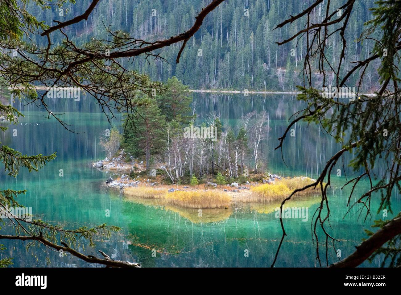 An island on the Eibsee a mountain lake in the German Alps Stock Photo ...