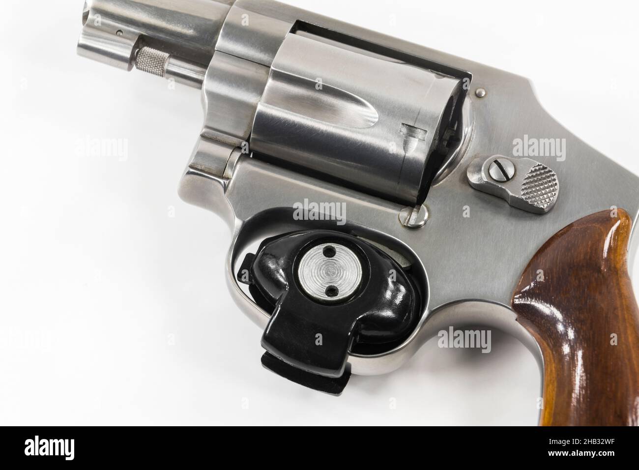 Trigger lock on 38 caliber revolver hand gun. Stock Photo