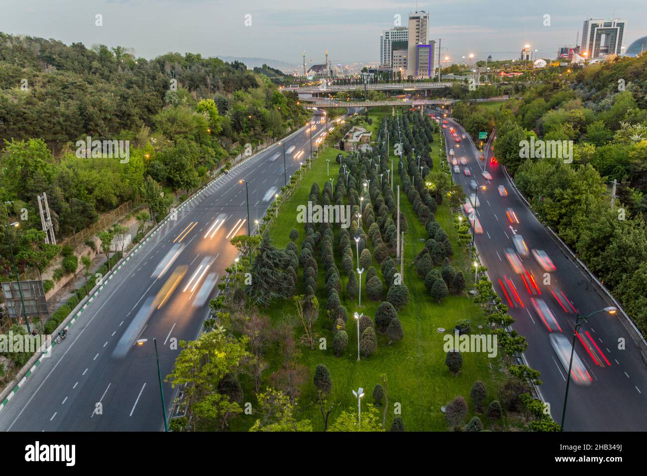 Evening view of Modares highway in Tehran, Iran Stock Photo