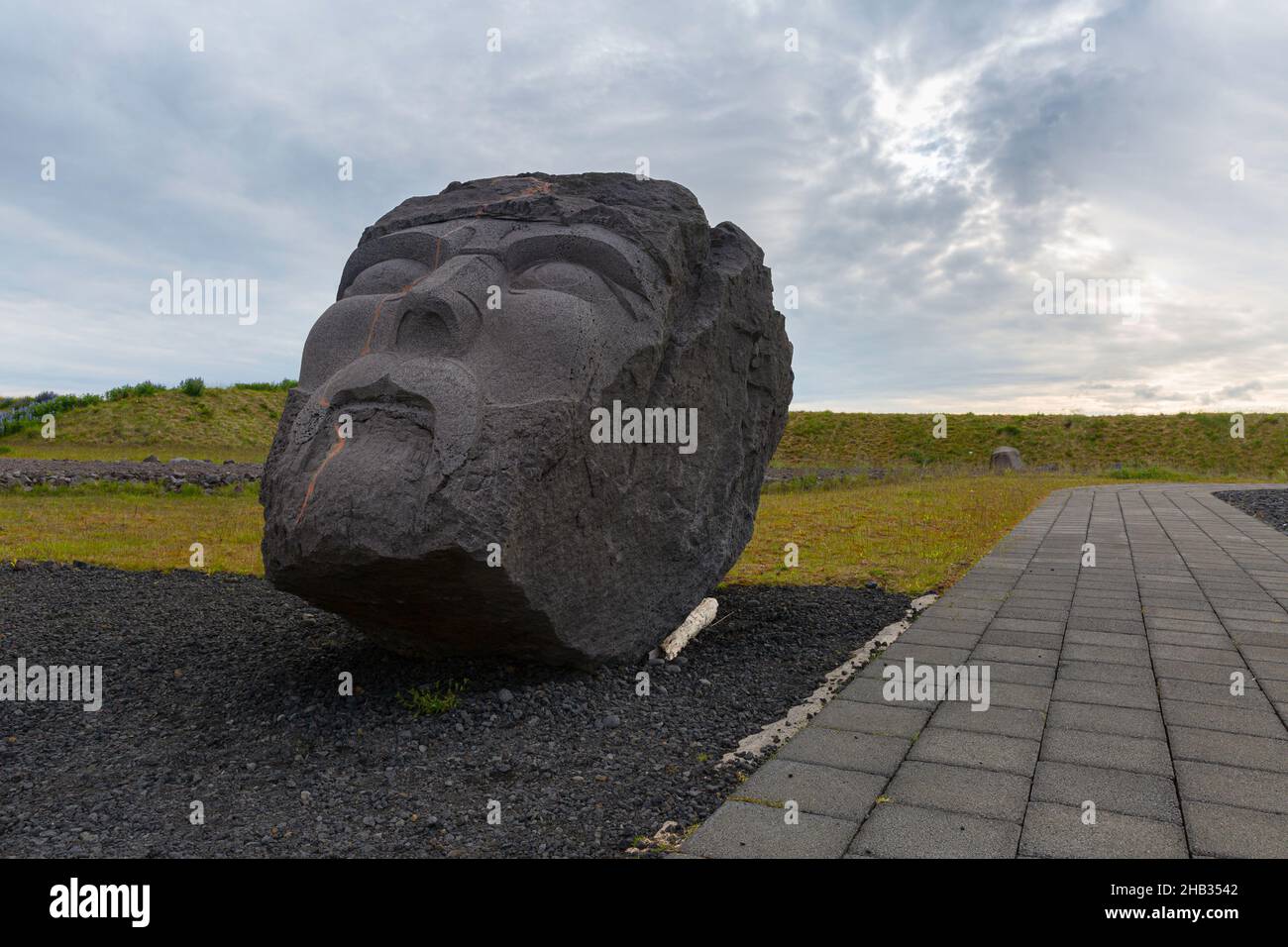 Icelandic viking statue head. Near the Icelandic capital. Stock Photo