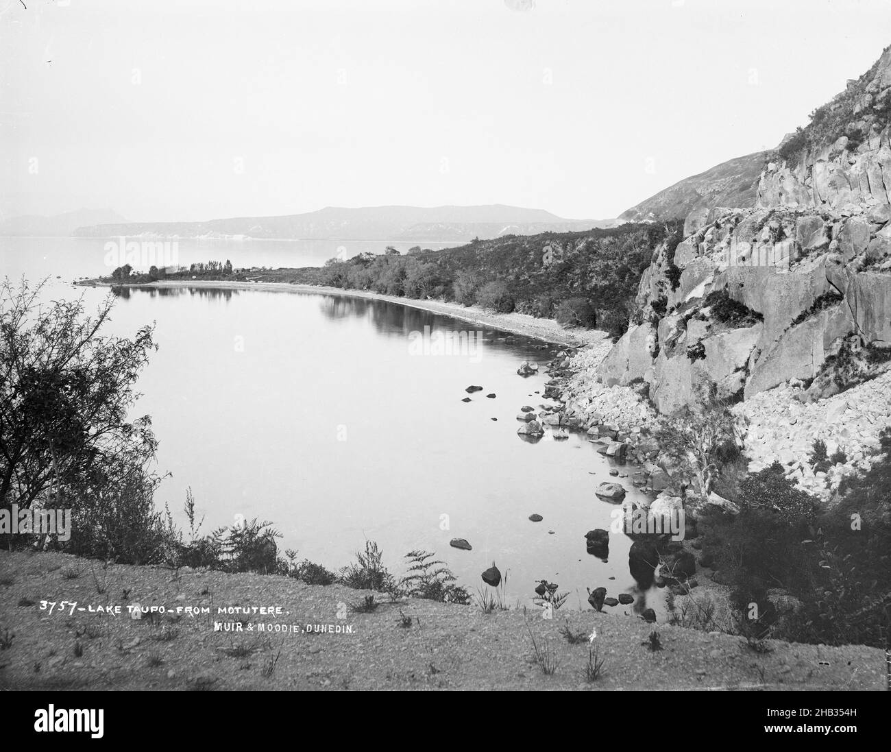 Lake Taupo, from Motutere, Burton Brothers studio, photography studio, 1885, New Zealand, black-and-white photography Stock Photo