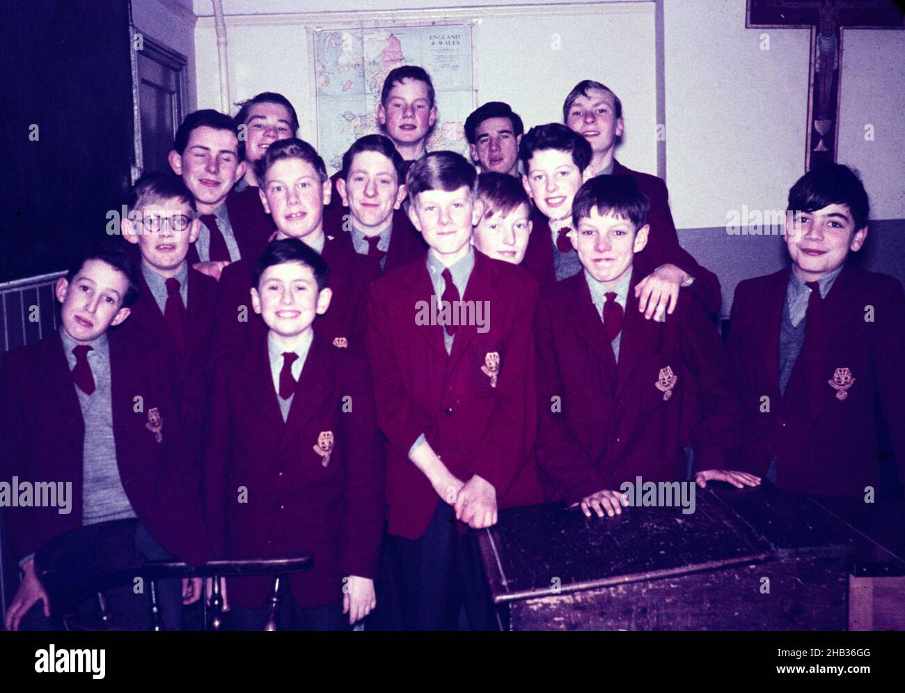 Informal group portrait of secondary school boys inside classroom, Uk c 1960 Stock Photo