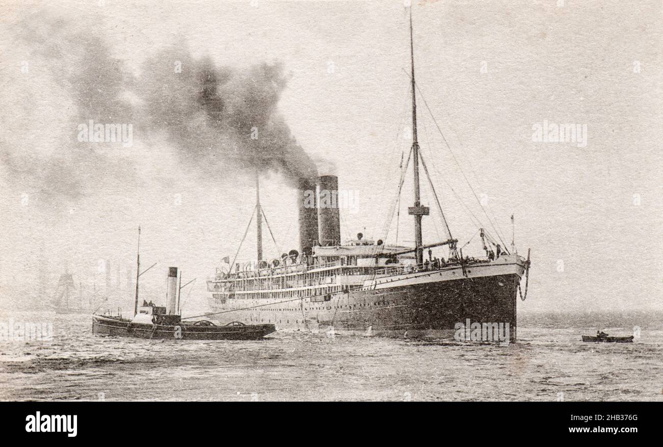The R.M.S. Ortona arriving at Plymouth harbour at the beginning of the XXth century. Stock Photo