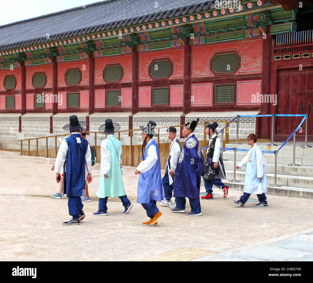 Visitors Dressed In Hanbok Traditional Costumes At The Gyeongbokgung