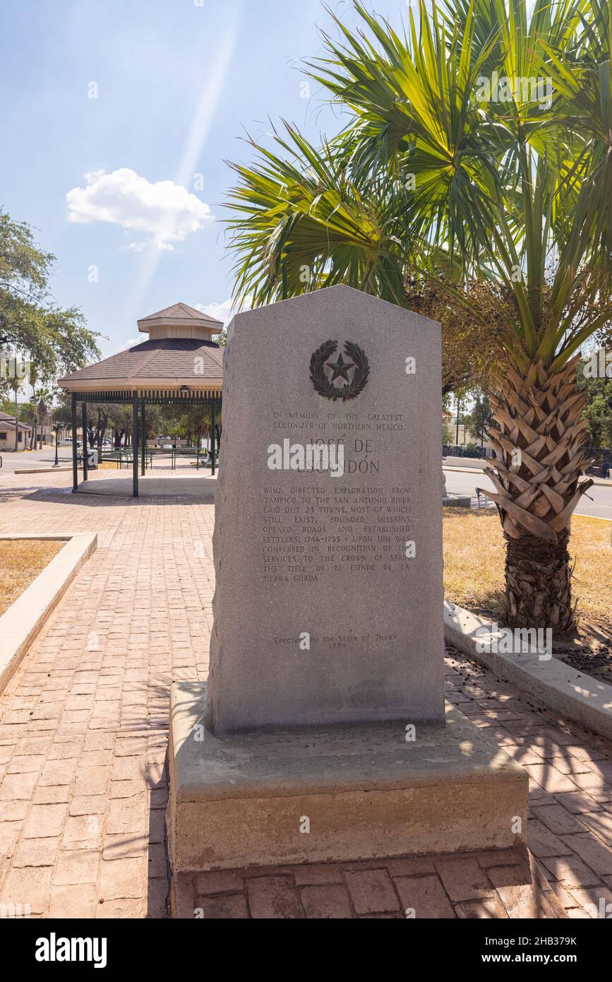 Rio Grande City, Texas, USA - September 11, 2021: Stone in Memory of Jose De Escandon, Explorer and Colonizer Stock Photo