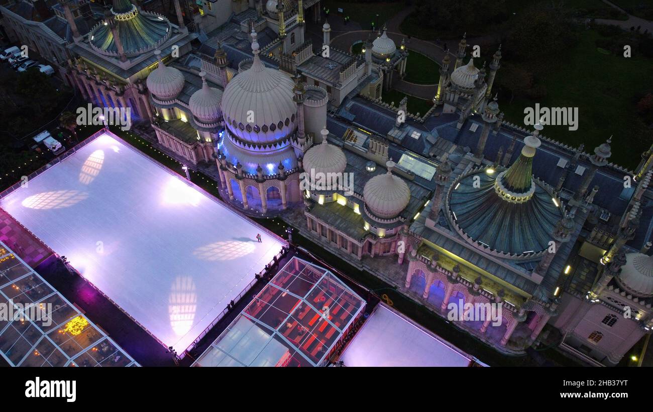 Aerial view Royal Pavillion ice skating rink, Brighton 2021 Stock Photo