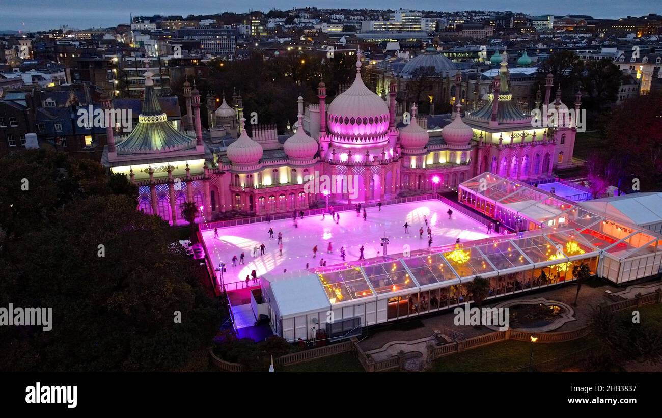 Aerial view Royal Pavillion ice skating rink, Brighton 2021 Stock Photo