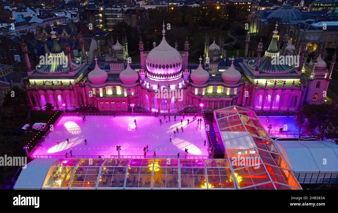 Aerial view Royal Pavillion ice skating rink, Brighton 2021 Stock Photo