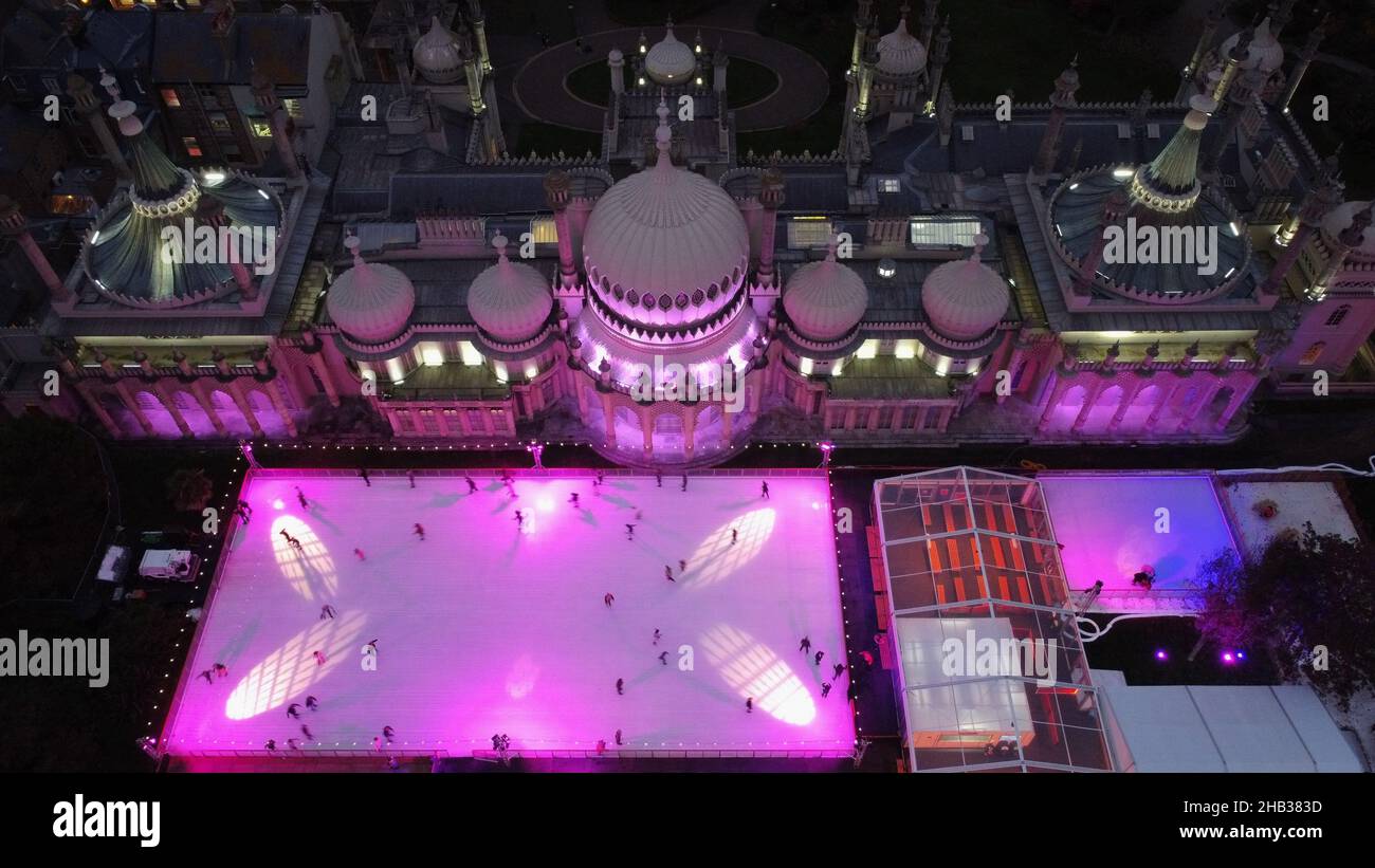 Aerial view Royal Pavillion ice skating rink, Brighton 2021 Stock Photo