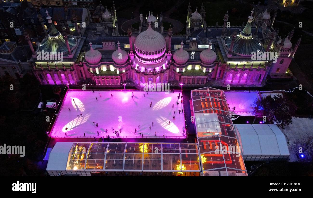 Aerial view Royal Pavillion ice skating rink, Brighton 2021 Stock Photo