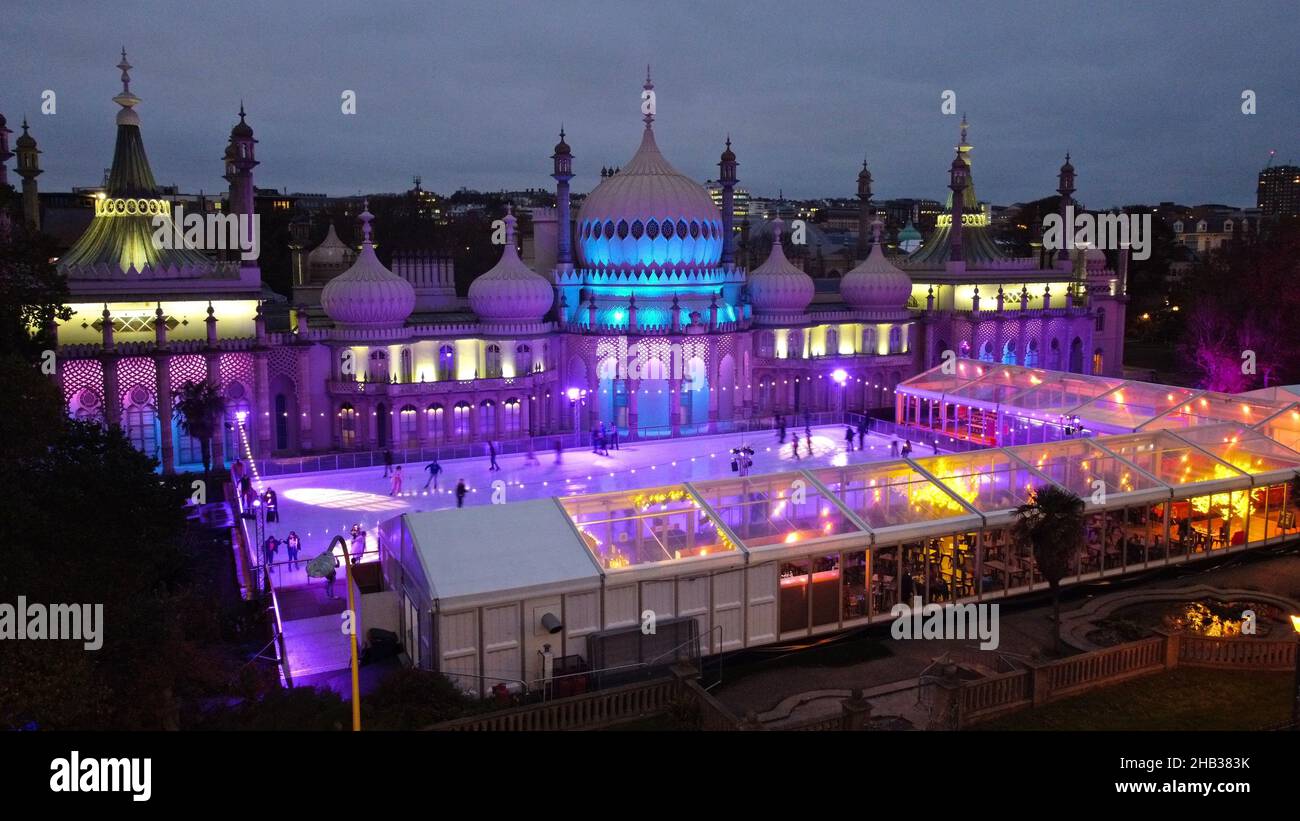 Aerial view Royal Pavillion ice skating rink, Brighton 2021 Stock Photo