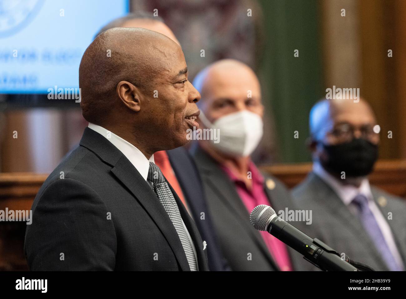 New York, NY - December 16, 2021: Mayor-elect Eric Adams speaks during announcement on his pick for Department of Correction Commissioner at Brooklyn Borough Hall Stock Photo