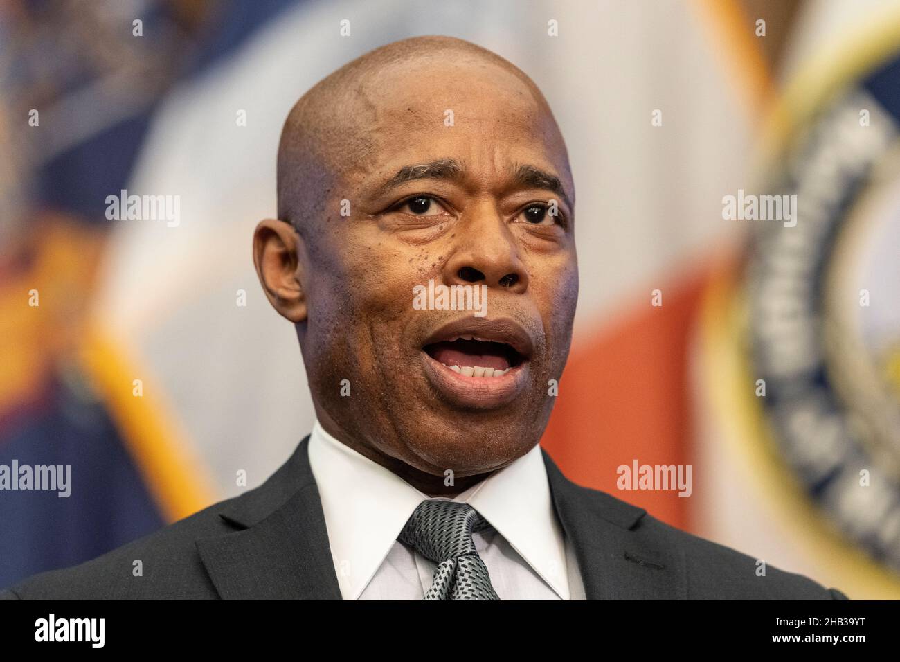 New York, NY - December 16, 2021: Mayor-elect Eric Adams speaks during announcement on his pick for Department of Correction Commissioner at Brooklyn Borough Hall Stock Photo