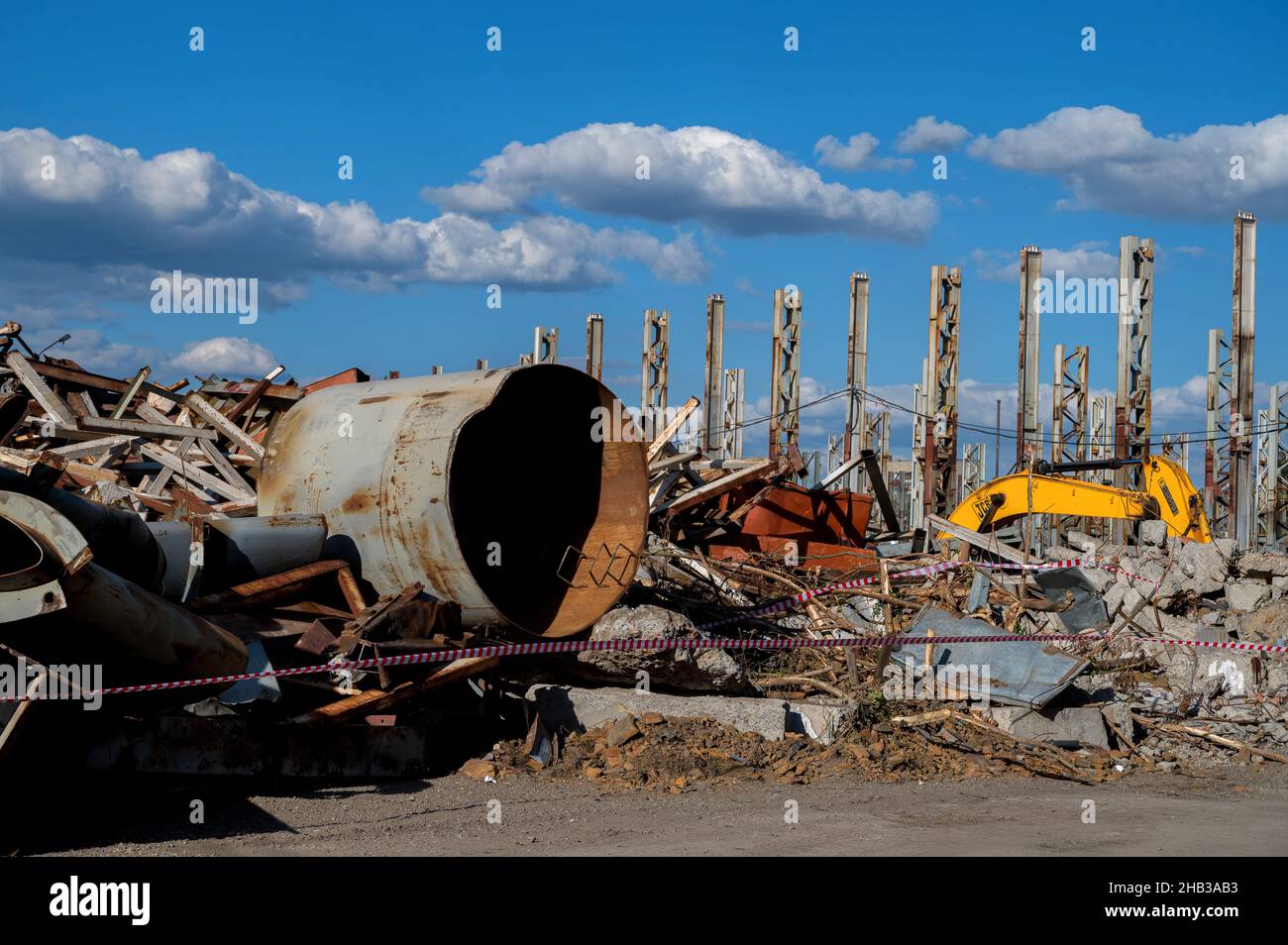 Used materials left after demolition of an old construction with help ...