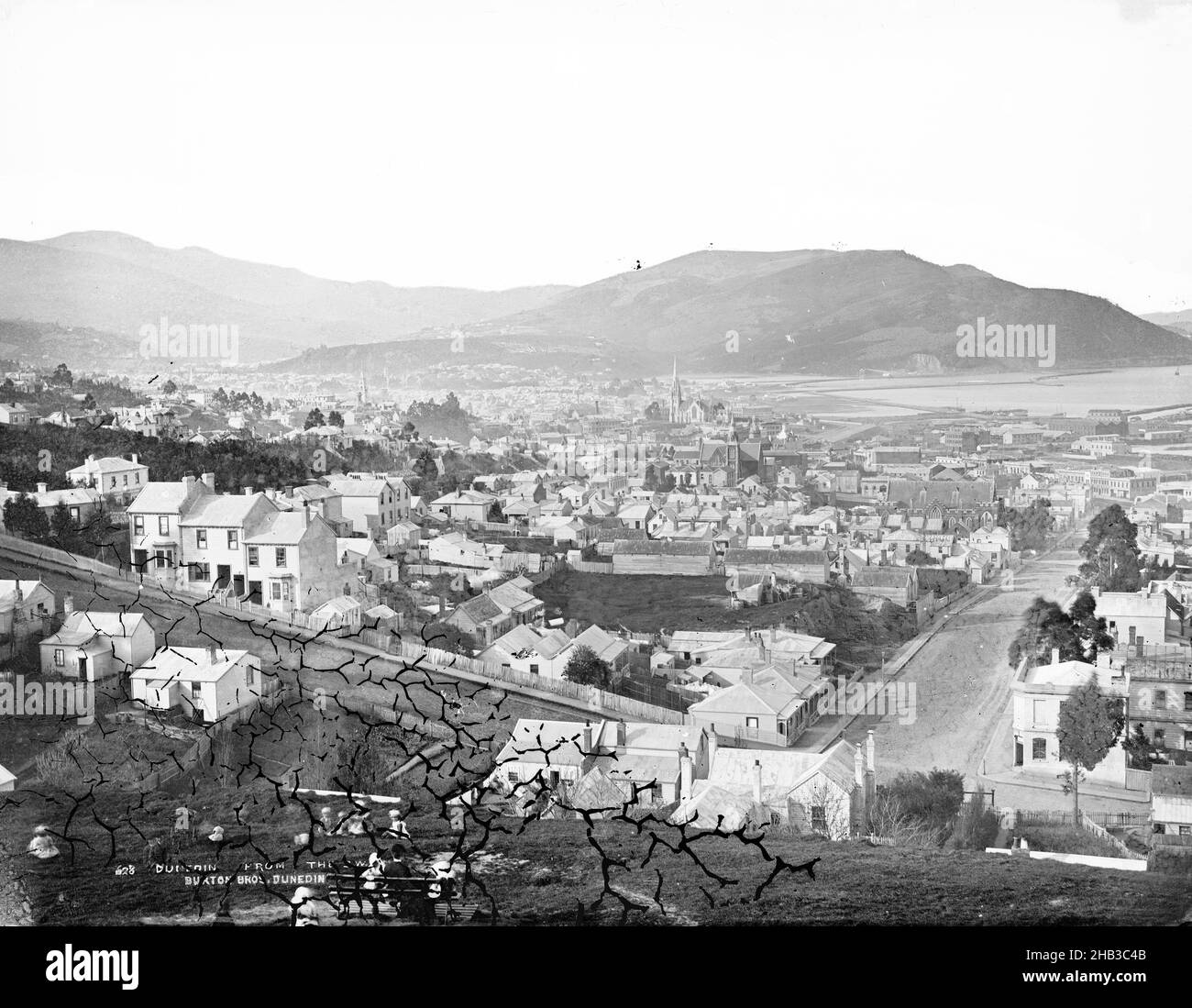 Dunedin from the south west, Burton Brothers studio, photography studio, 1870s, Dunedin, black-and-white photography Stock Photo