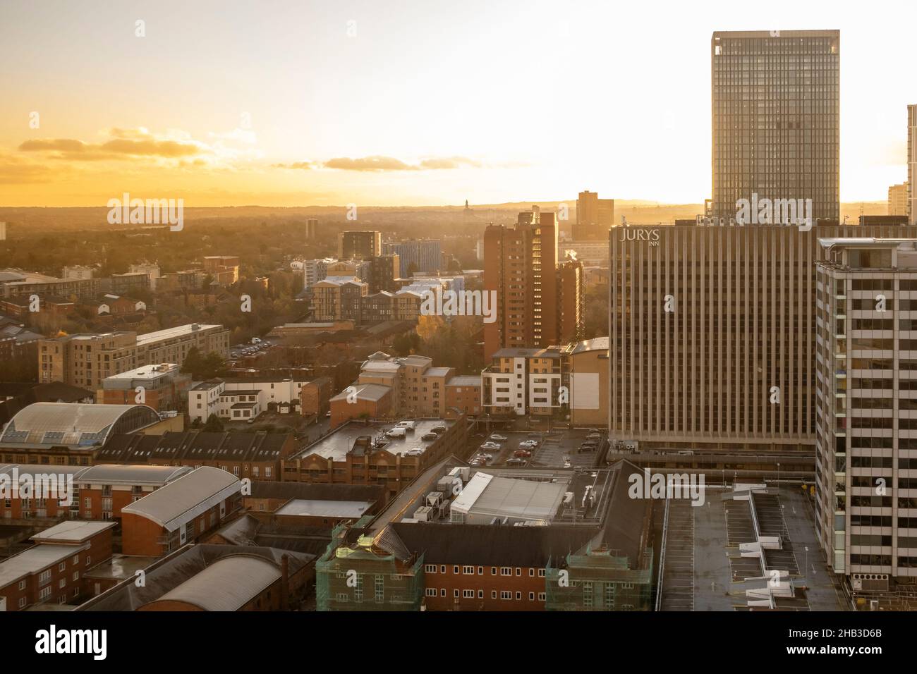 A cityscape of the Westside of Birmingham, showing apartments and jurys inn Stock Photo