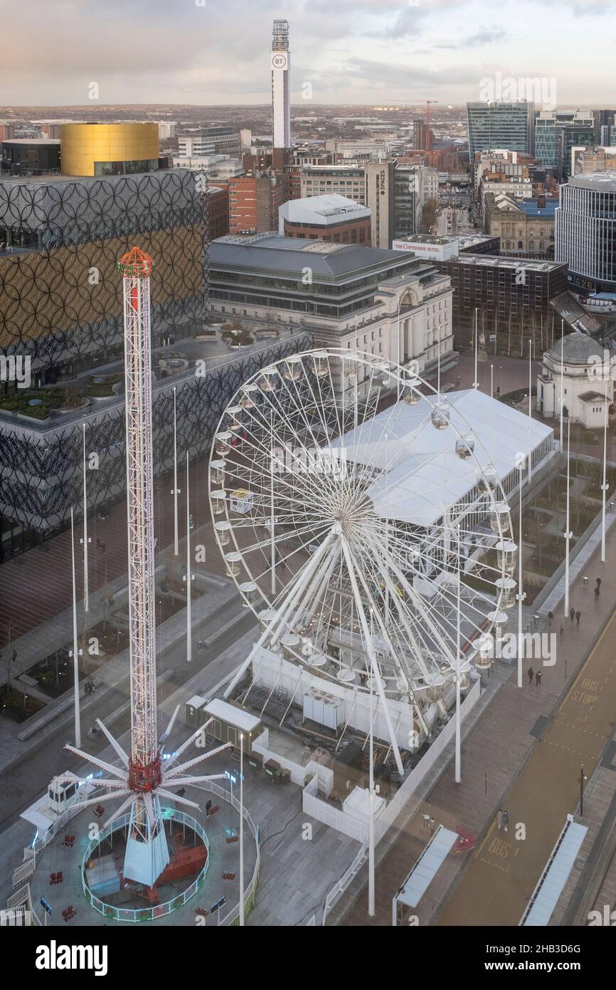 Centenary Square with the big wheel and Library of Birmingham Stock Photo