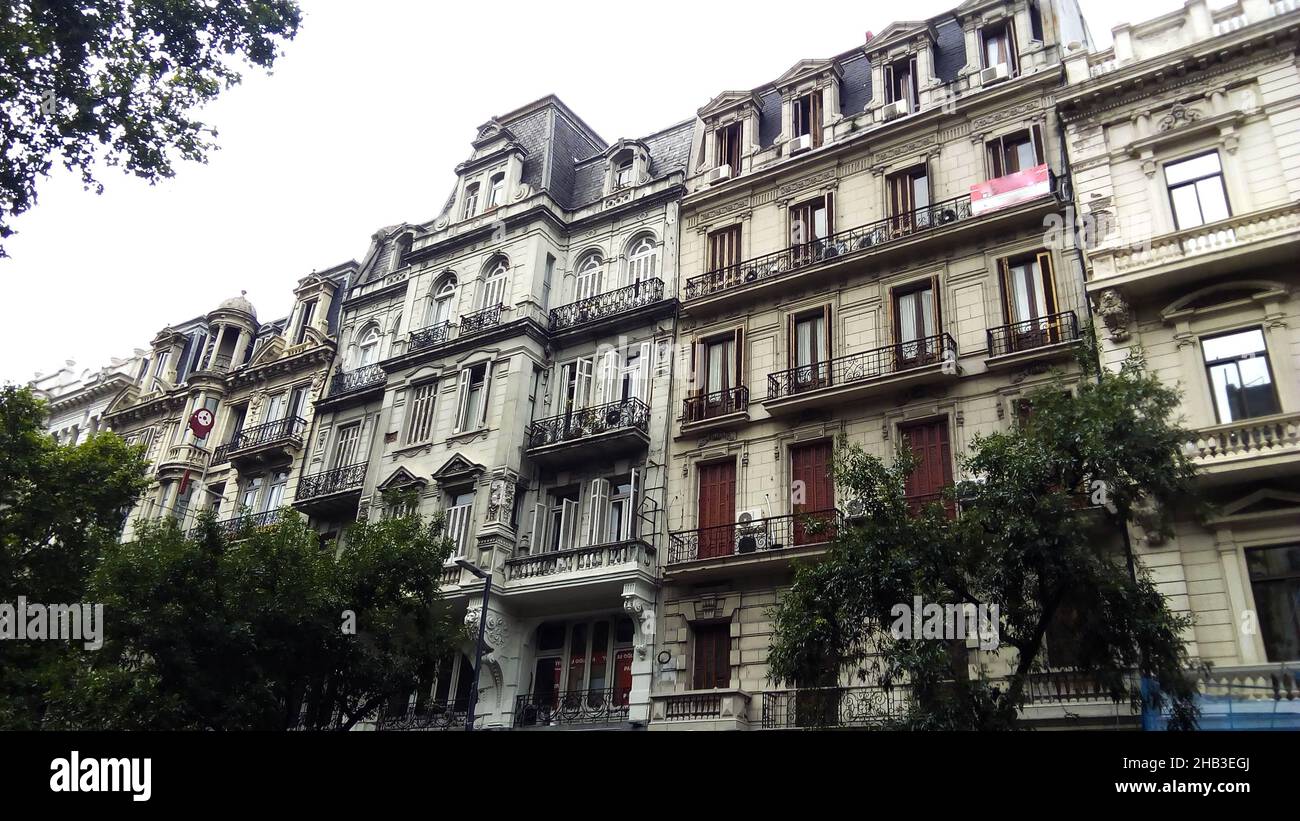 View of Apartment Facades in French Neoclassical style, Buenos Aires, Argentina Stock Photo
