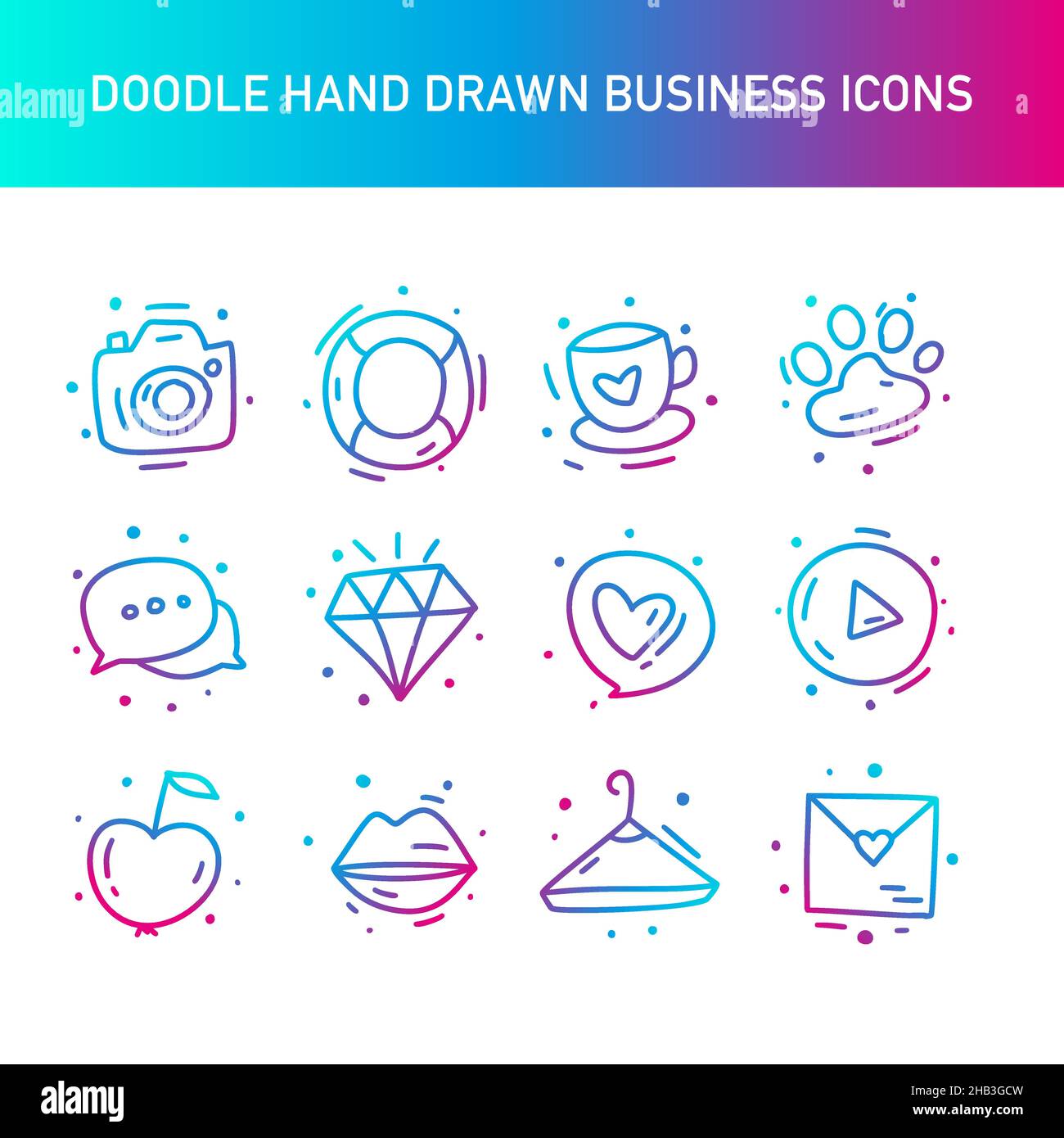 Gradient business doodle icon set. Web vector sign outline symbol Stock Vector