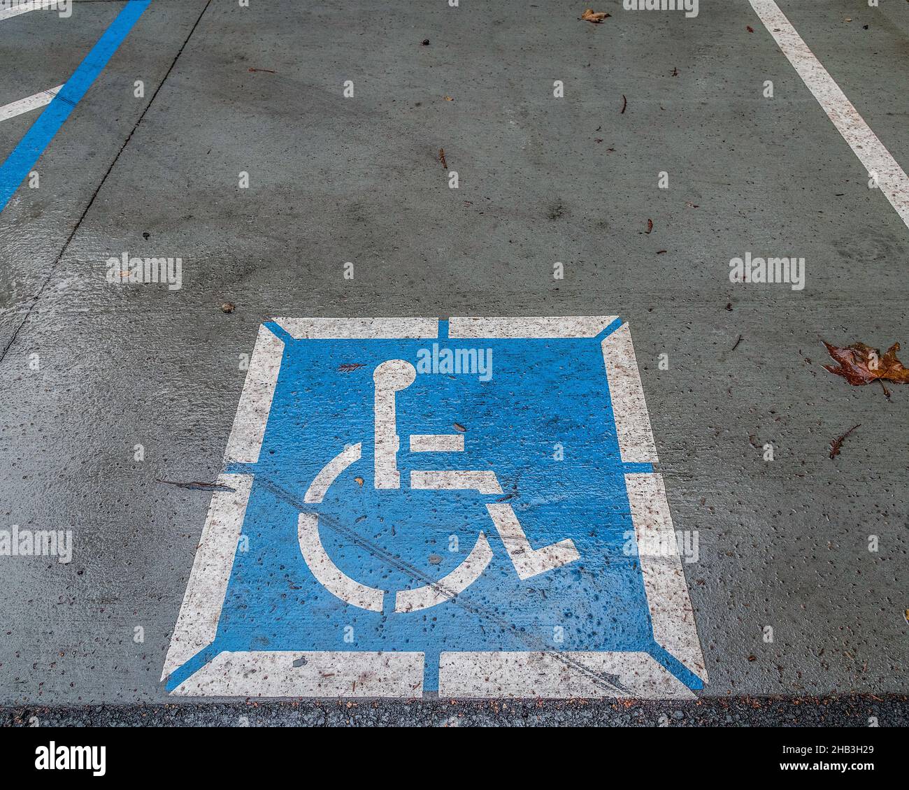 Close-up of a handicapped parking logo in Pfeiffer Big Sur SP,  in Big Sur, CA. Stock Photo