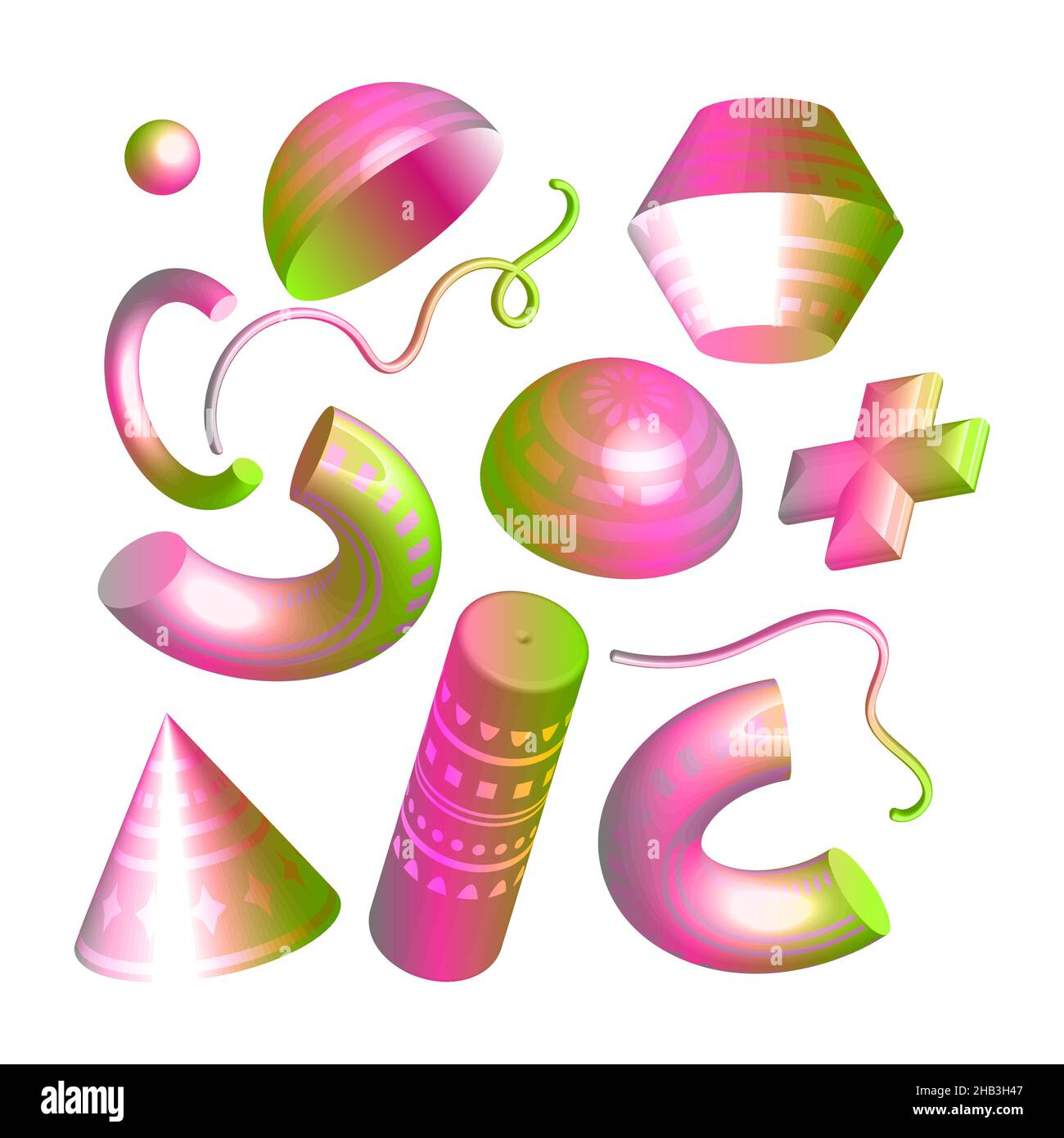 Abstract geometric shape, realistic pink gradient modern symbol set. Stock Vector