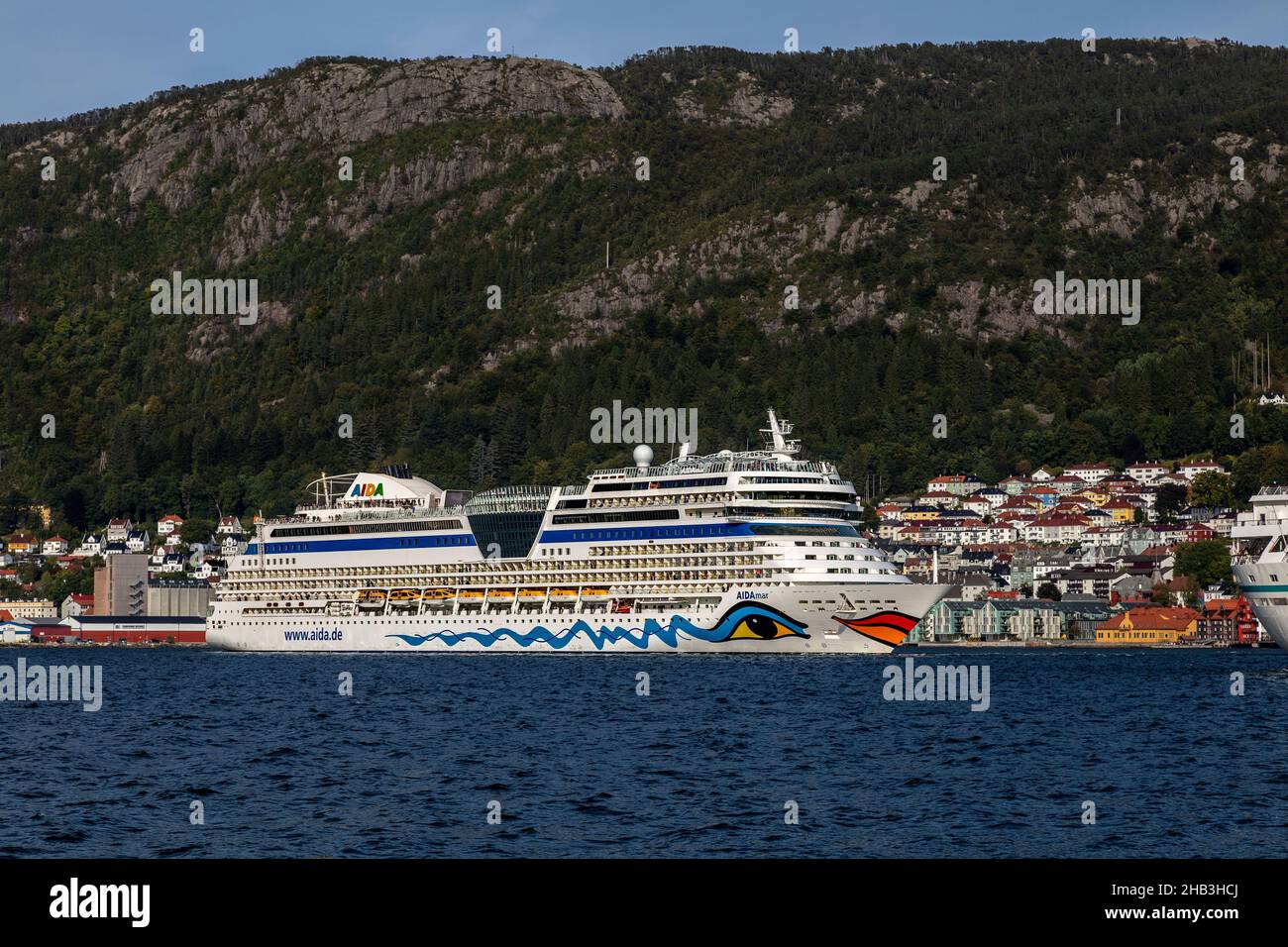 Cruise ship Aidamar at Byfjorden, departing from the port of Bergen, Norway. Stock Photo