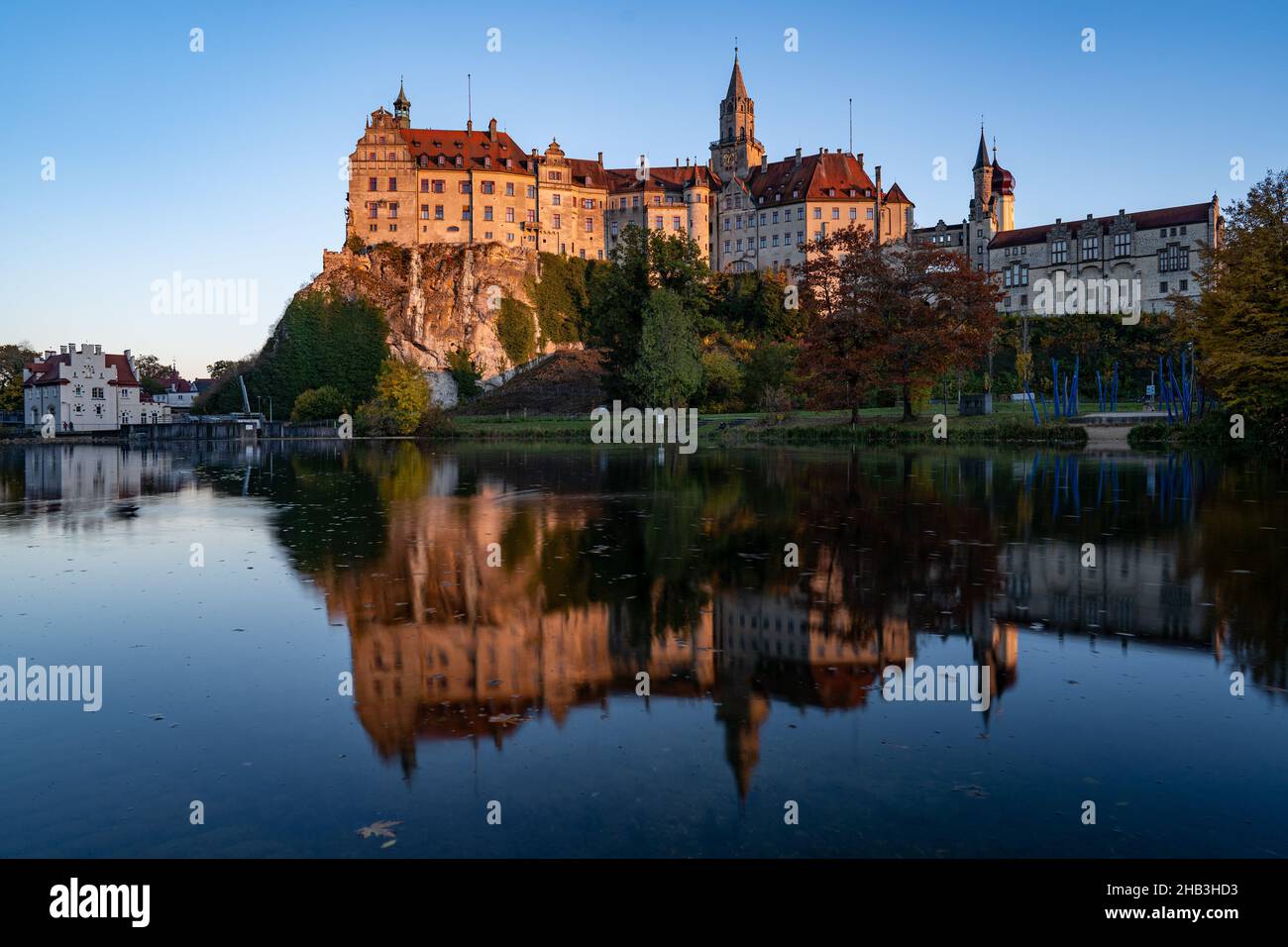 Sigmaringen castle reflected in the water in Germany Stock Photo Alamy