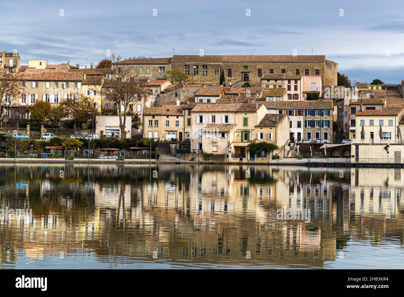 Castelnaudary (France) behind the basin of the Canal du Midi Stock Photo