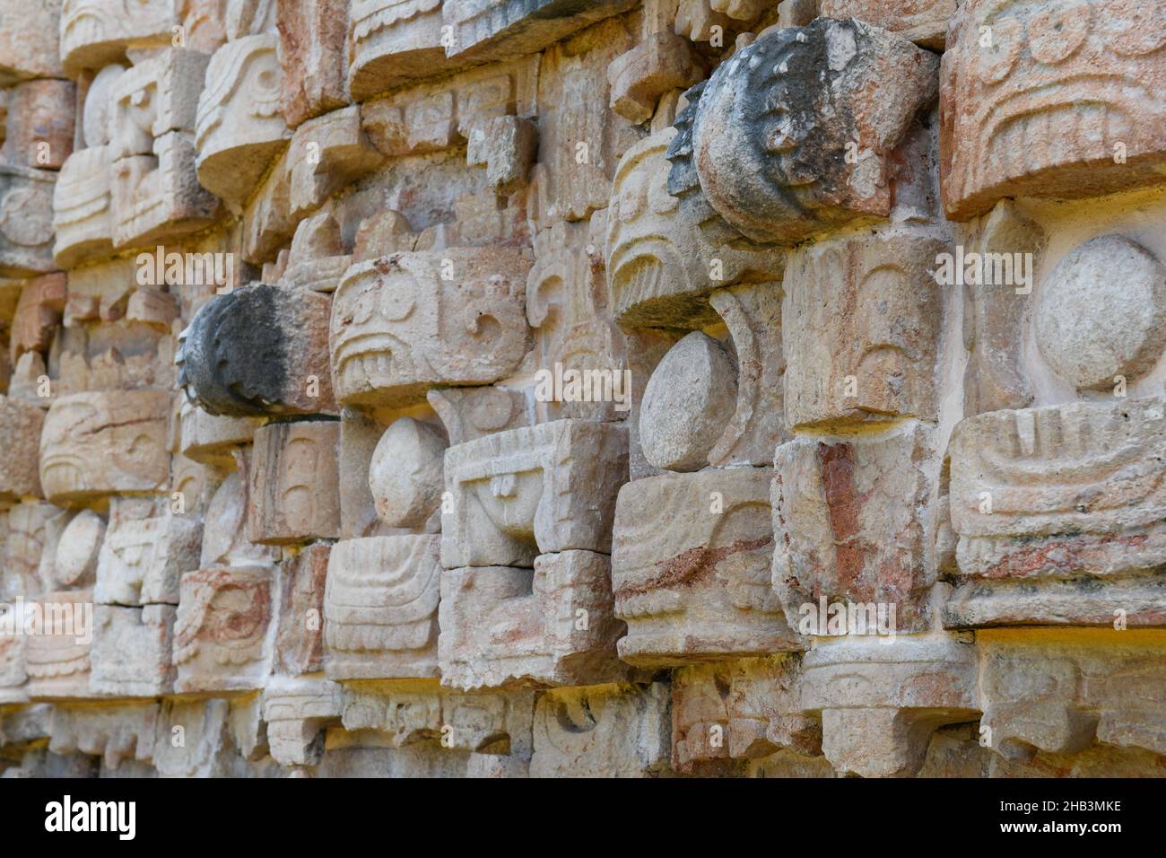 Details at the Palace of the Masks, Kabah, Mayan archaeological site in the Puuc region of Western Yucatan, Mexico Stock Photo
