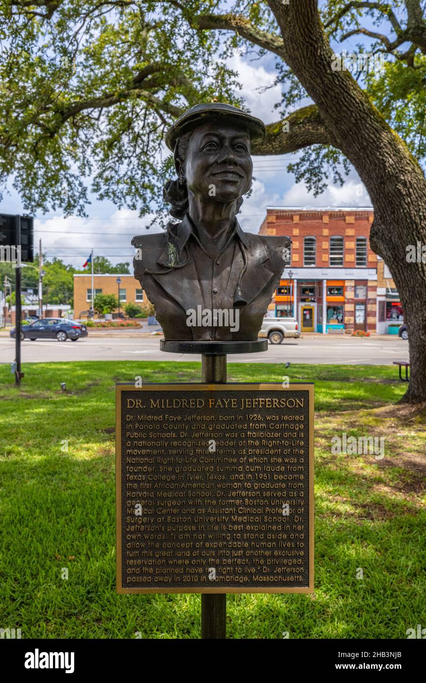 Carthage, Texas, USA June 28, 2021 Bust of Dr. Mildred Faye