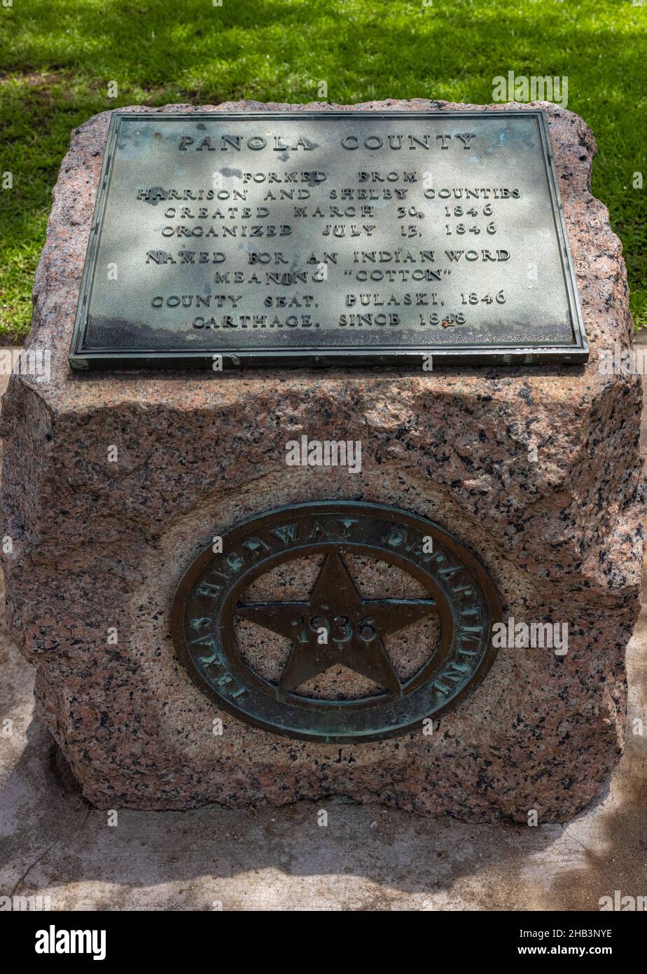 Carthage, Texas, USA June 28, 2021 Plaque with the history of the
