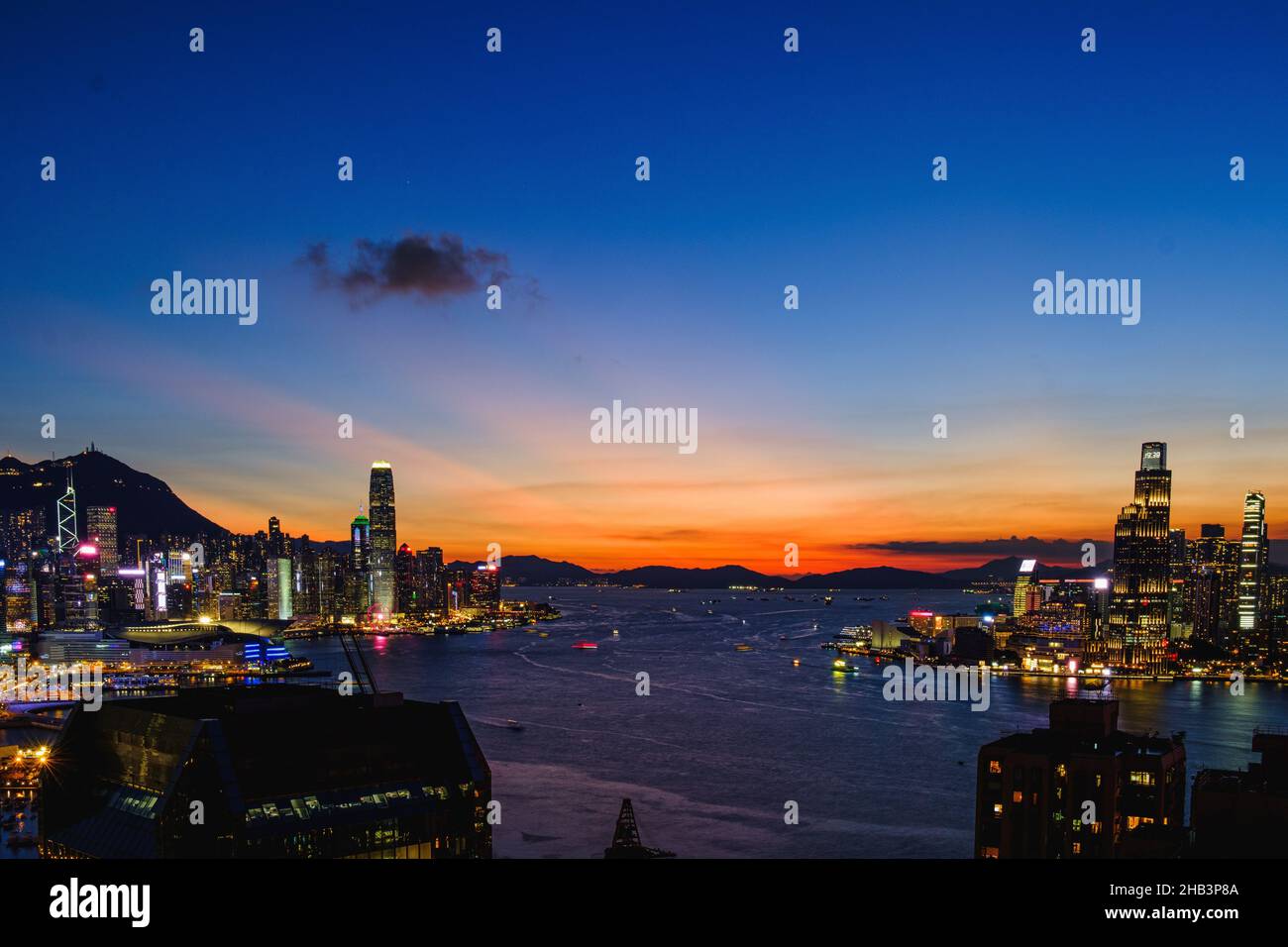 Aerial view of illuminated Hong Kong at night Stock Photo - Alamy