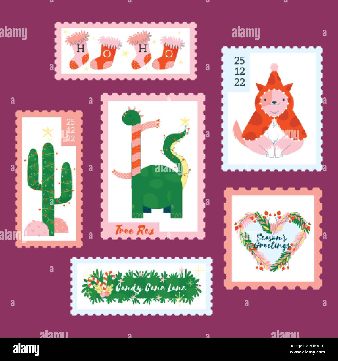 flat christmas stamp collection vector design illustration Stock Vector