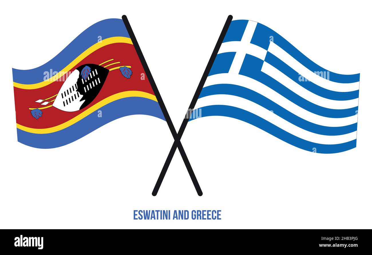 Eswatini And Greece Flags Crossed And Waving Flat Style. Official ...