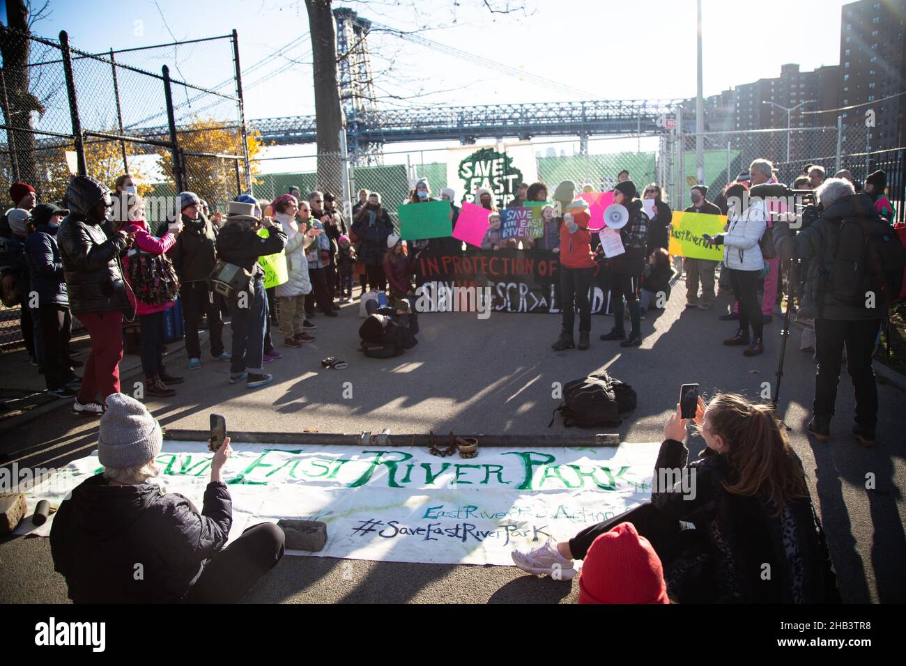 Large crowd gathers during the demonstration.Several park defenders are