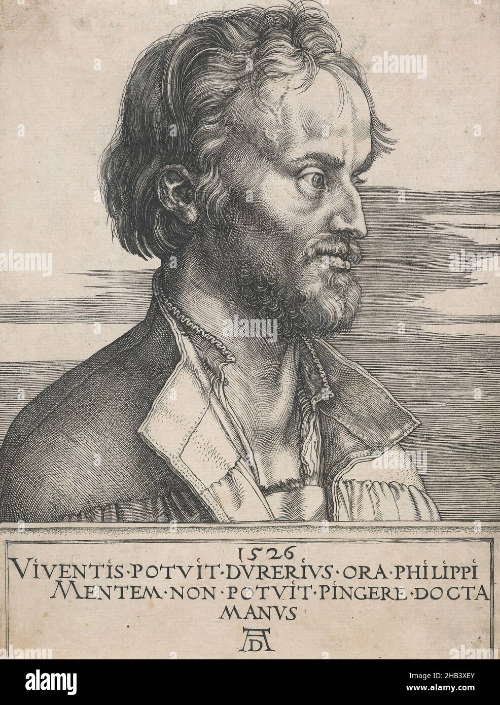 Philipp Melanchthon., Albrecht Dürer, artist, 1526, Germany, engraving, Philip Melanchthon (1497-1560) was a leading figure of the Protestant Reformation in Germany Stock Photo