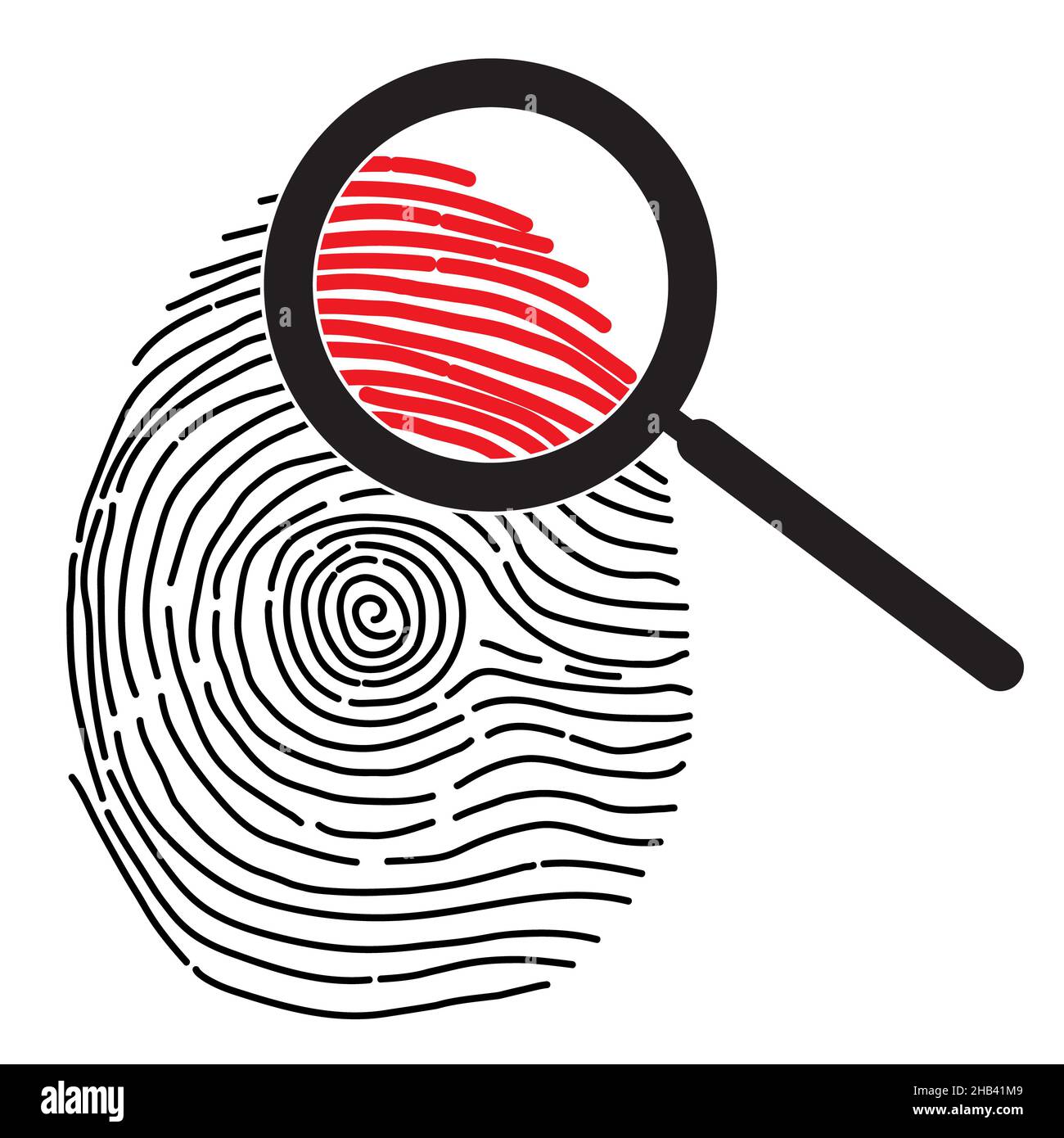 Crime icon on white background. Evidence sign. finger print with magnifying glass symbol. flat style. Stock Photo