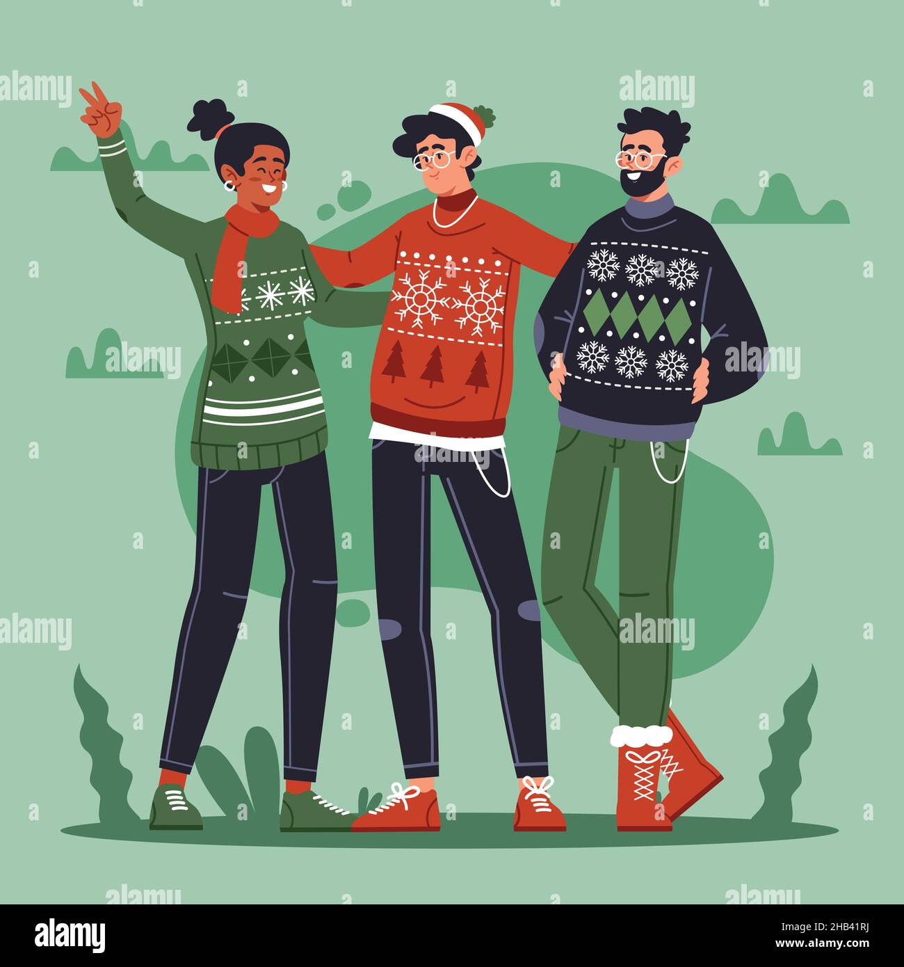 people wearing ugly sweaters vector design illustration Stock Vector