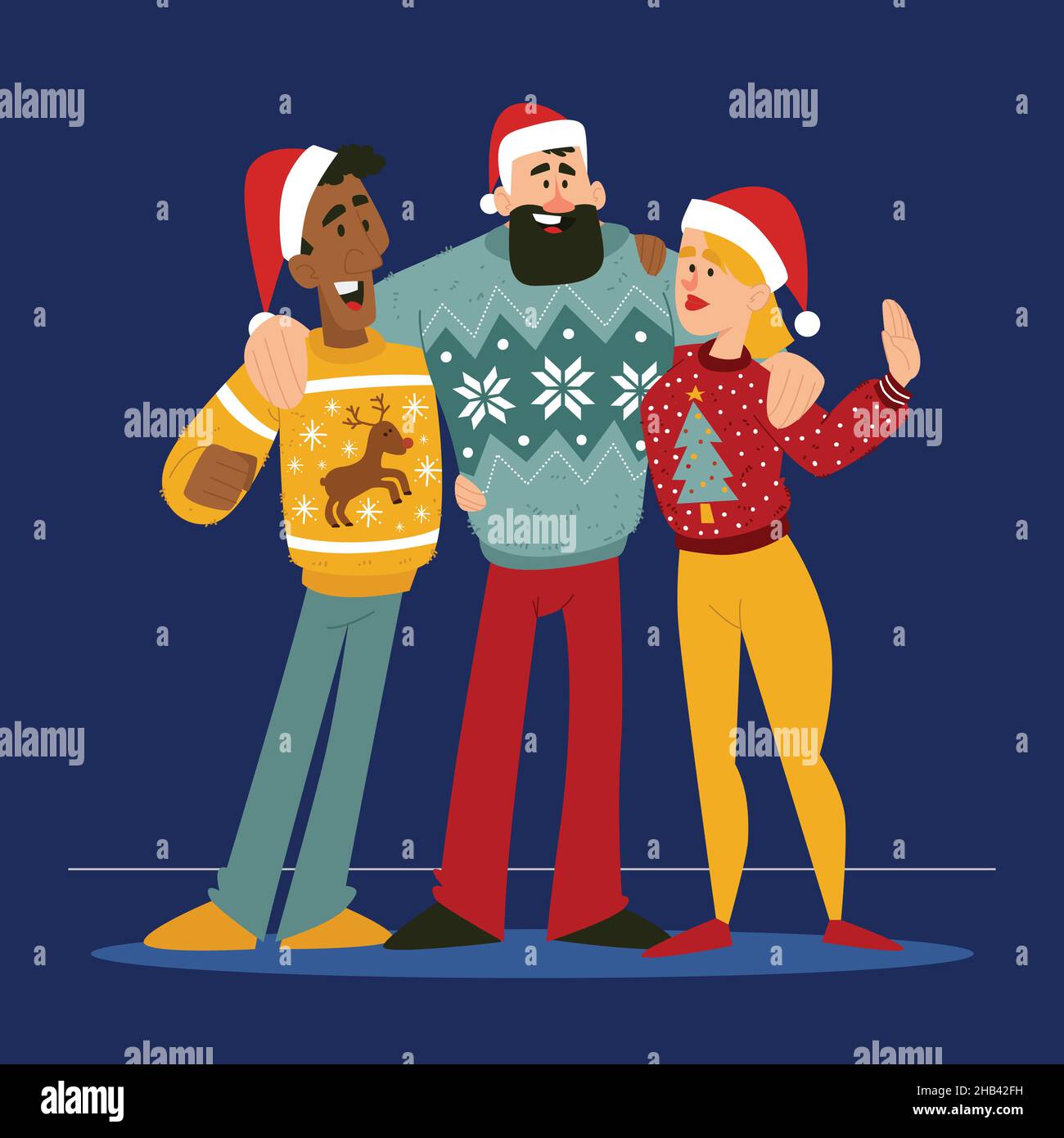 people wearing ugly sweaters vector design illustration Stock Vector