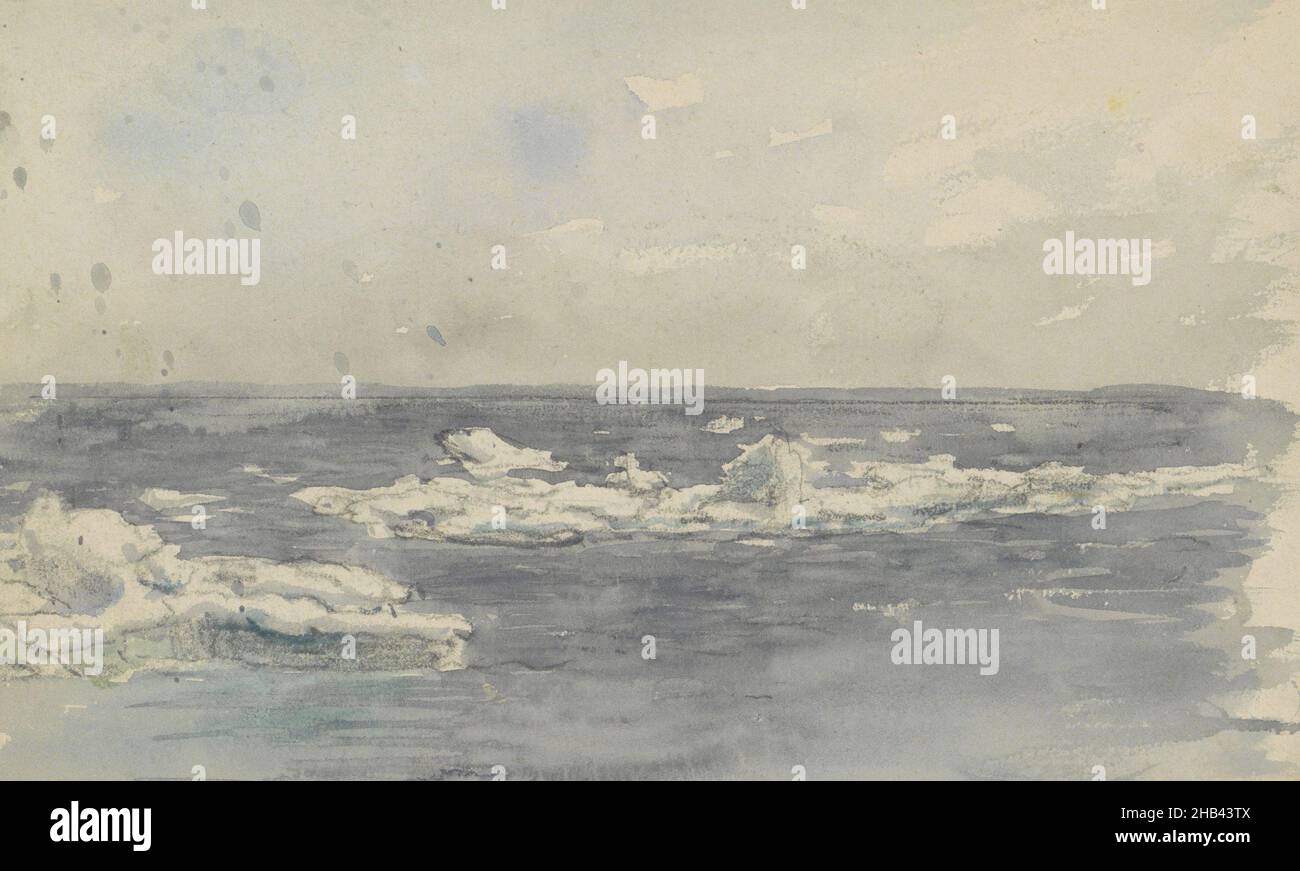 Sheet 3 verso from a sketchbook with 35 pages meant during the expedition to Nova Zembla in 1880, View of the Barents Sea with ice floes., Louis Apol, 1880 Stock Photo
