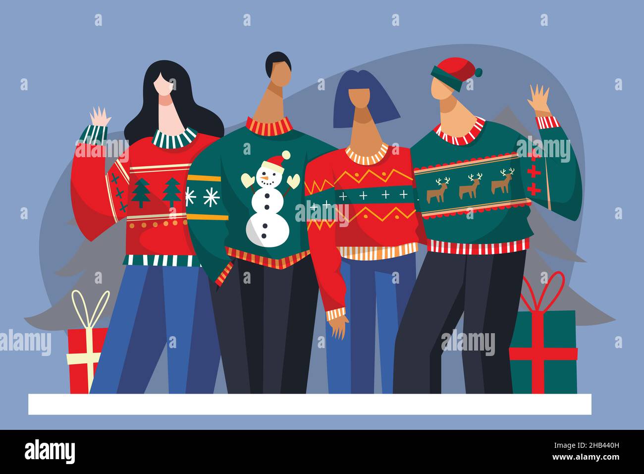 people wearing ugly sweaters vector design illustration Stock Vector