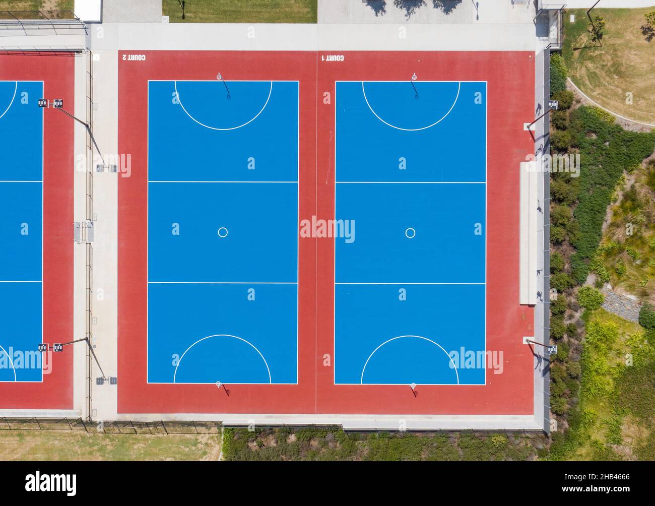 Aerial view of netball and sports courts Stock Photo
