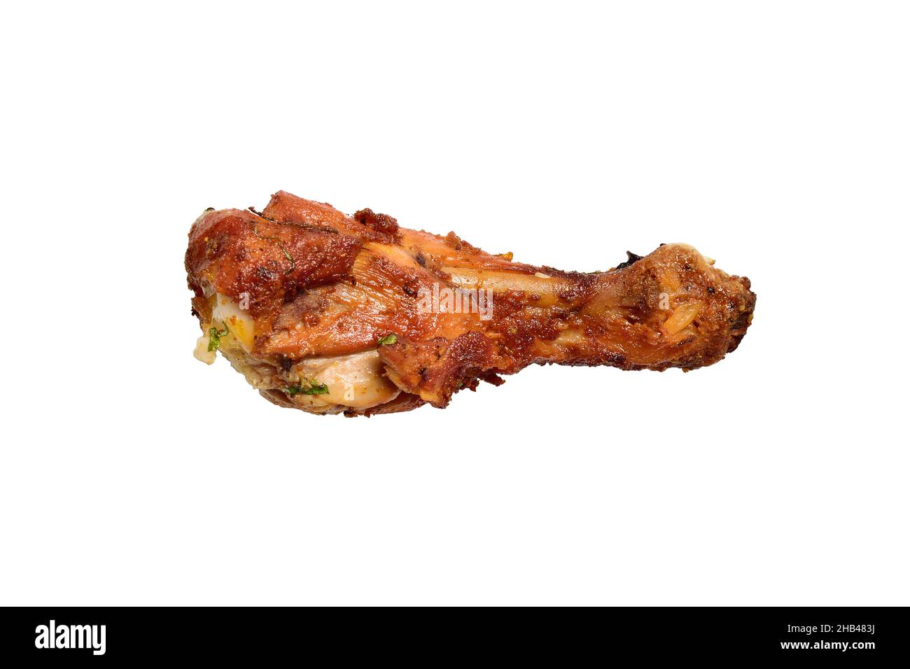 Roasted Chicken Leg Piece Isolated on White Background with Clipping