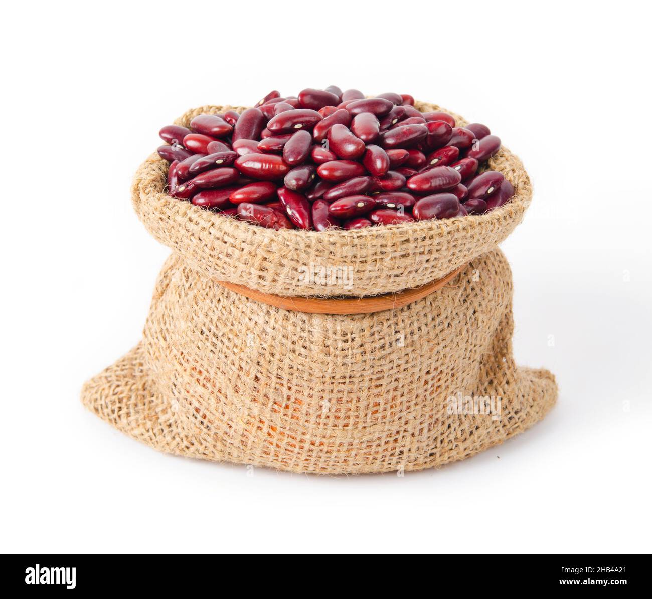 Red small Azuki beans (Adzuki or japanese red bean) in sack bag on