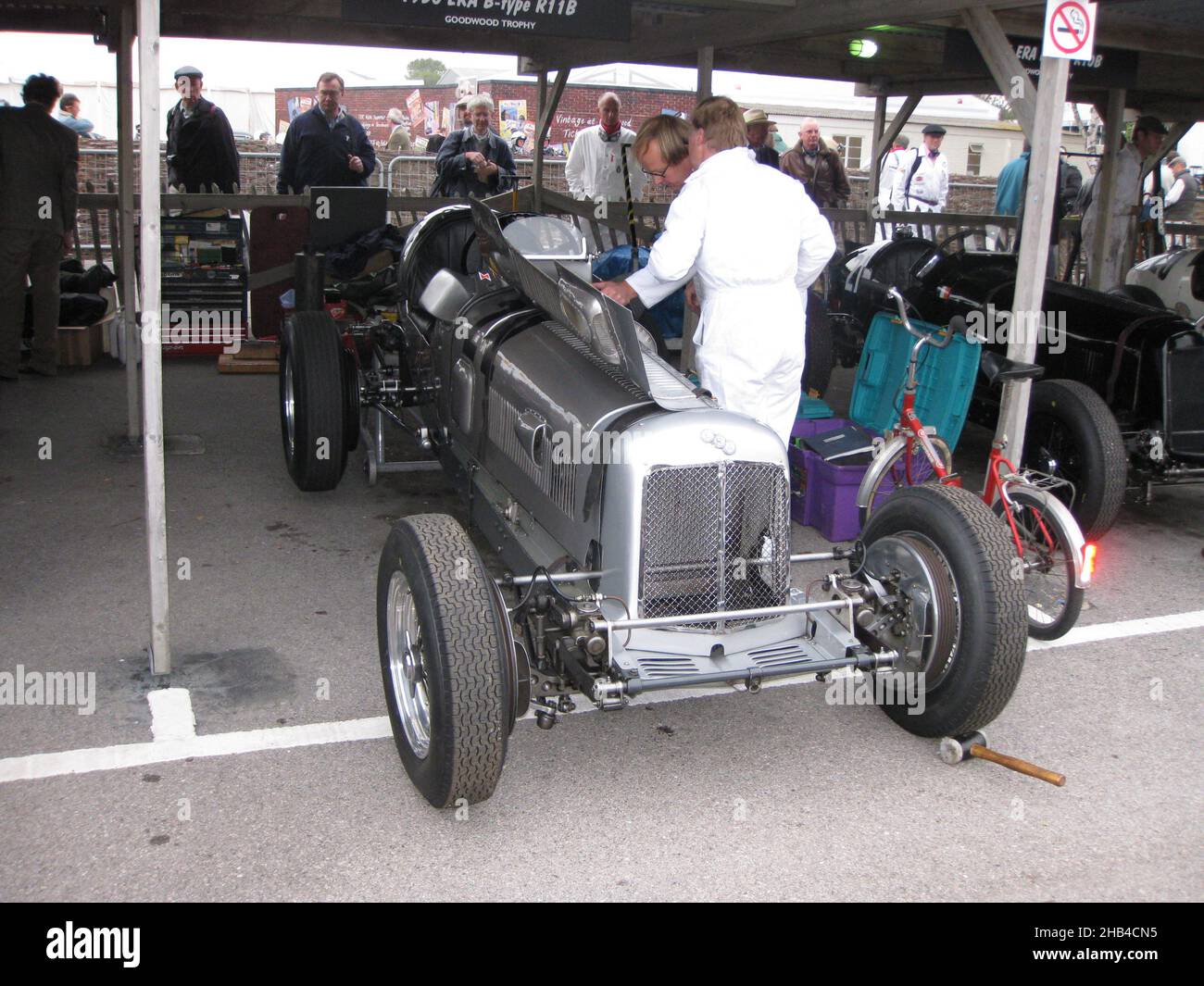 #22 ERA R11B in the paddock at the Goodwood Revival race meeting, 18th Sep 2009, to be driven by David Morris. Stock Photo