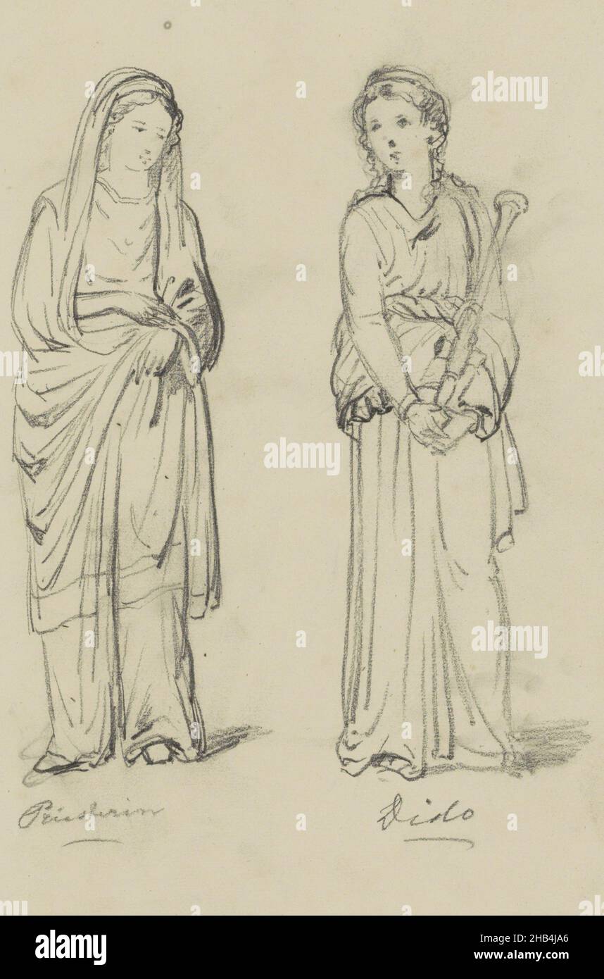 Sheet 21 recto from a sketchbook and album with 59 pages, Priestess and Dido, Johannes Antonius Canta, 1826 - c. 1888 Stock Photo