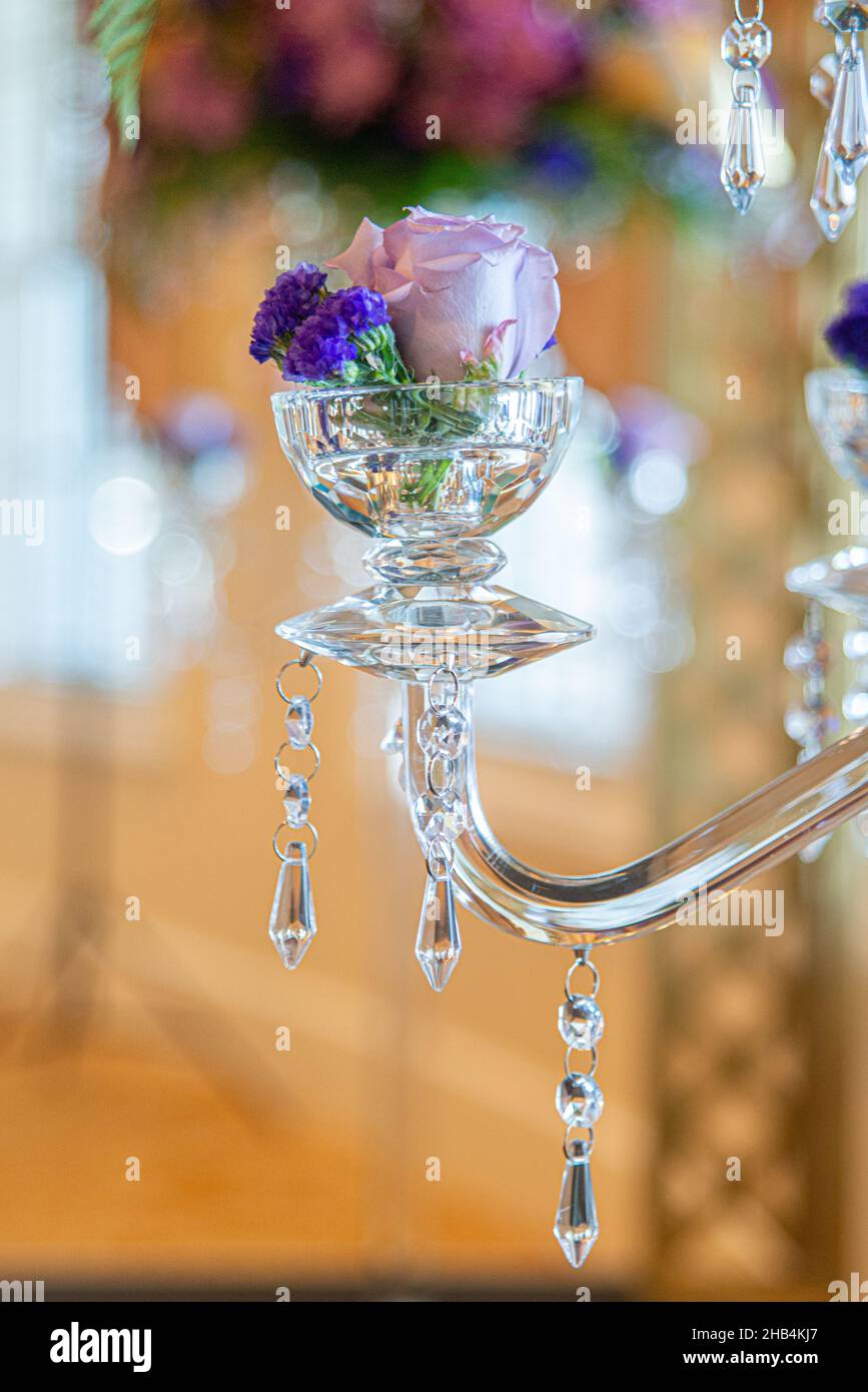 Decorative glass candle stick holder lamp with crystals filled with