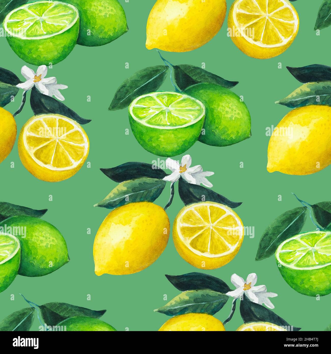 Seamless pattern with citrus fruits, lemon and lime with leaves and ...